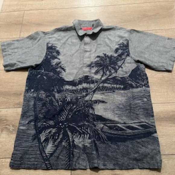 Reynolds & Perry Linen Hawaiian Shirt Gray Mens Sz XL Button Up Short Sleeve - Picture 12 of 13